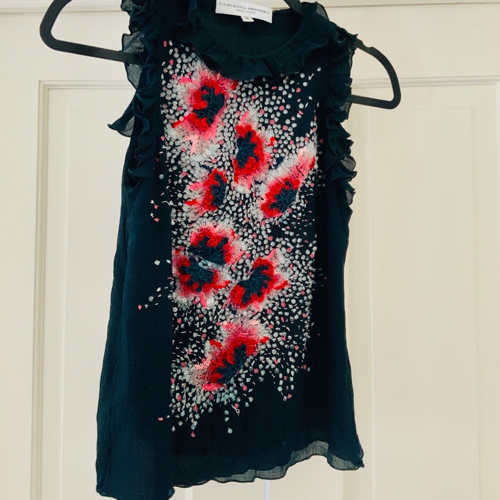 Carolina Herrera black red silk top 4